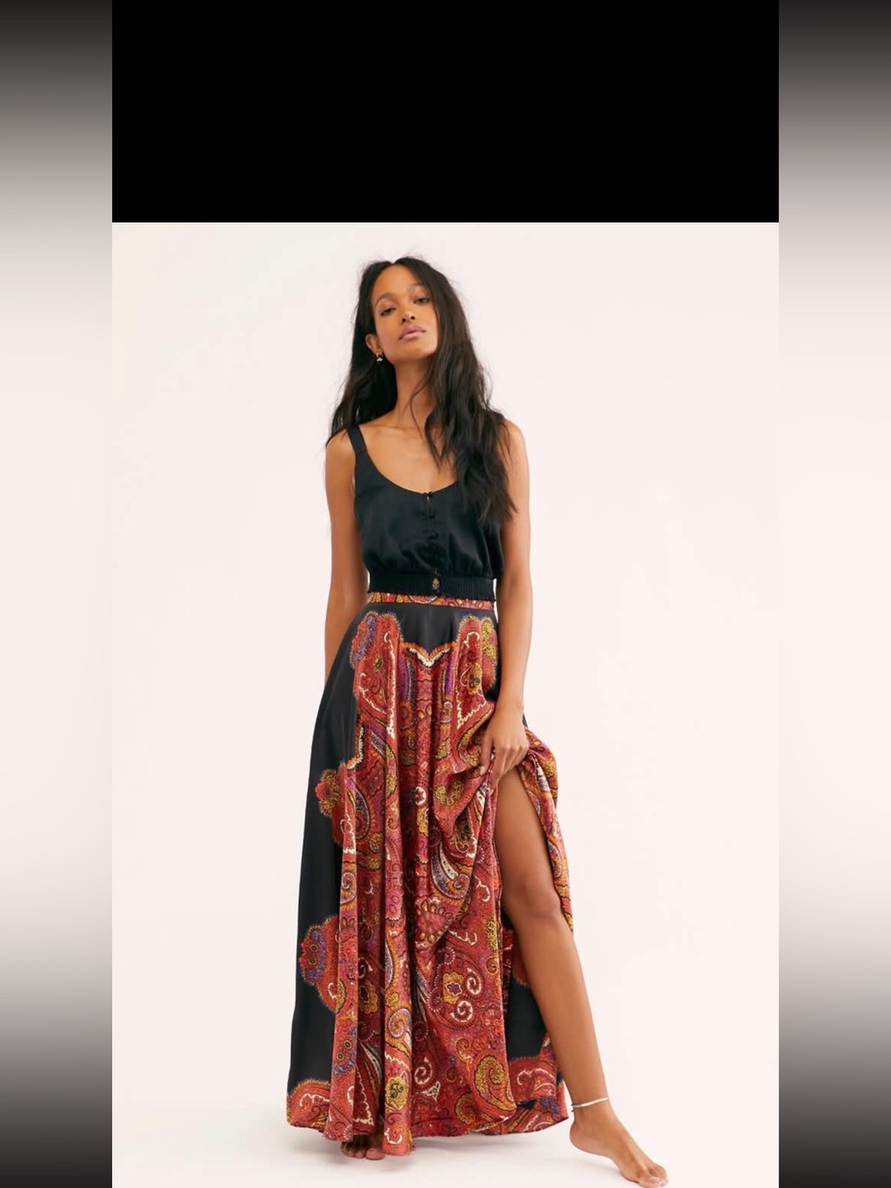 Free People Black Maxi Skirt with Red Paisley Panels